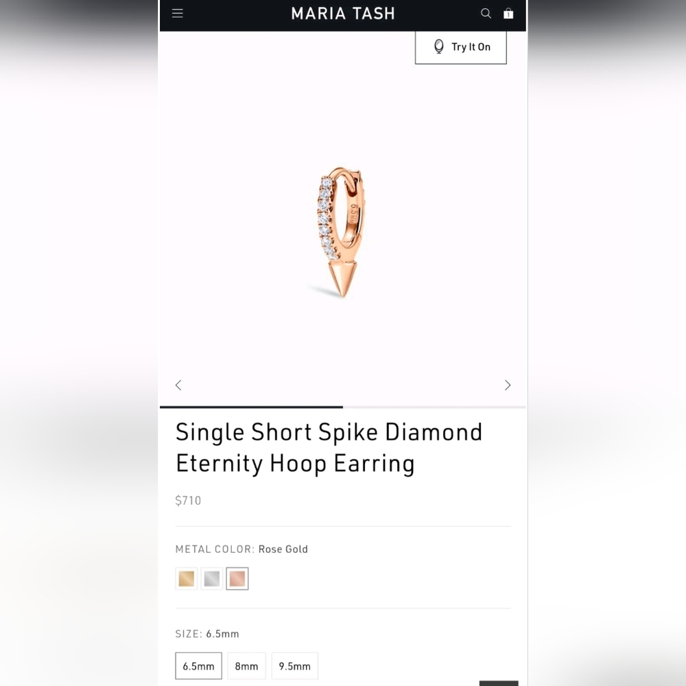 *SOLD* Maria Tash Single Short Spike Diamond Eternity Hoop Rose Gold
